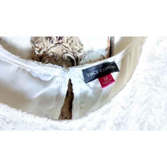 Vintage 90s white / ivory lace sleeveless knee length stretch evening dress - Picture 2 of 4